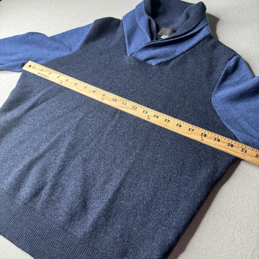 Thomas Dean Extra Fine Merino Wool Blue Shawl Neck Pull Over Sweater Mens Medium